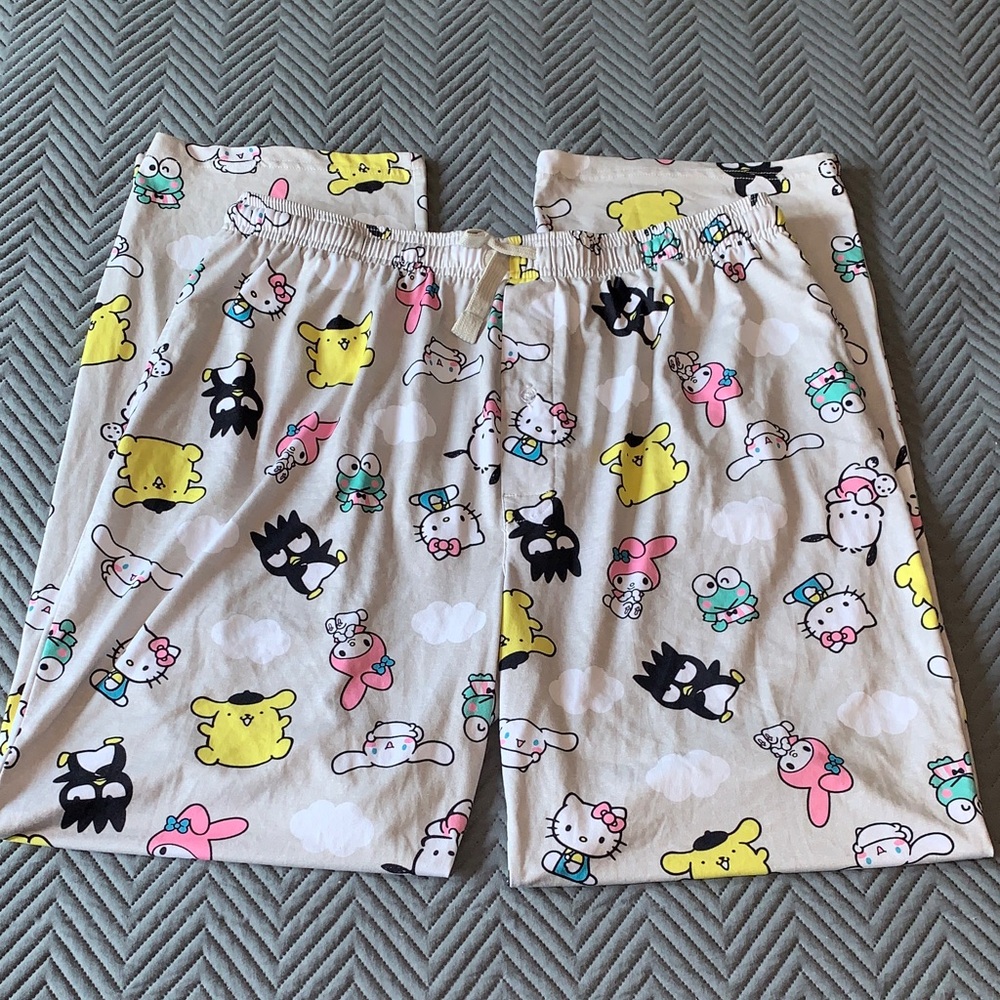 Bioworld Soft and Cozy Cartoon Print Men's Pajama Pants Hello kitty and friends